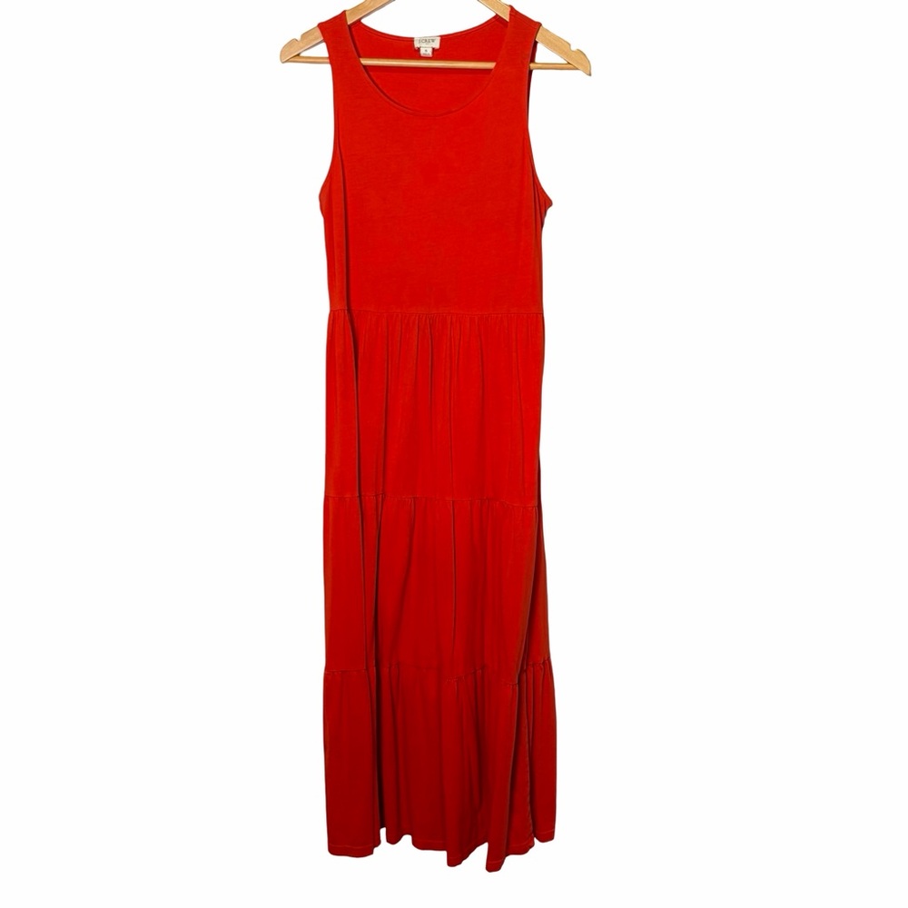 J. Crew Factory Tiered Knit Maxi Dress in Bright Cerise/ Red, Size S - Picture 2 of 15